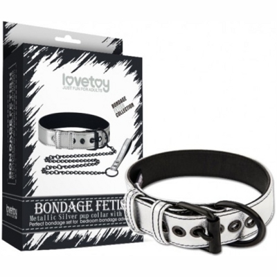 «Bondage Fetish Metallic Pup Collar With Leash» - Ошейник - фото