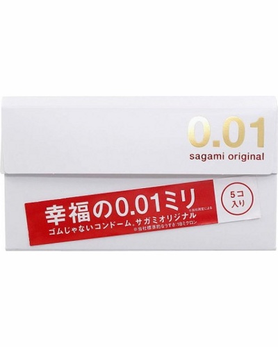 «Sagami Original 0,01» - Полиуретановые презервативы.5 шт — фото