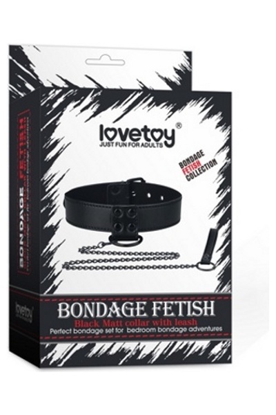 «Bondage Fetish Black Matt Collar With Leash» - ошейник с поводком — фото