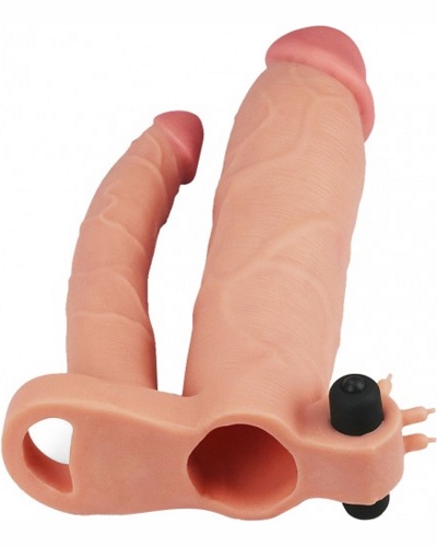 Add 3" Pleasure X Tender Vibrating Double Penis Sleeve -     