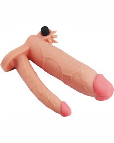 Add 3" Pleasure X Tender Vibrating Double Penis Sleeve -     