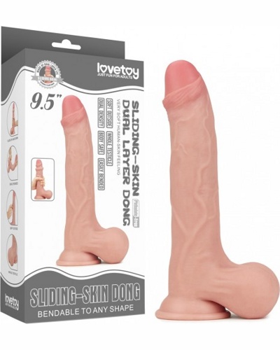 «9.5'' Sliding Skin Dual Layer Dong - Whole Testicle» - Фаллоимитатор — фото