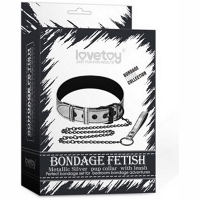 «Bondage Fetish Metallic Pup Collar With Leash» - Ошейник - фото3